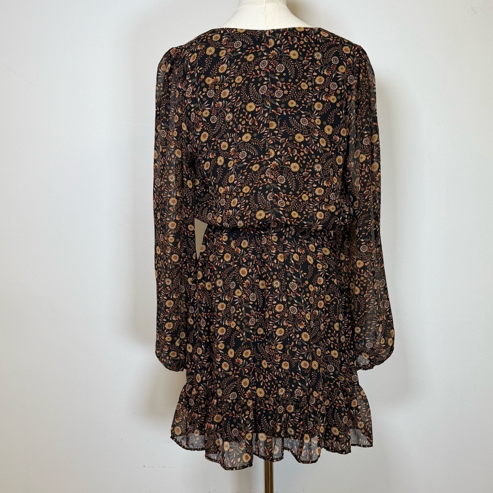 New! Evereve ‘Olivia’ Black Brown Floral Print Mini Dress Women’s Size Medium - Picture 7 of 12